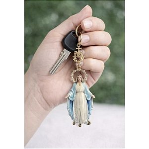 Chaveiro Nossa Senhora das Graças Dourado com Strass