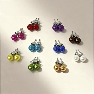 Kit 12 Pares de Brincos Pérolas Coloridas com Mostruário Biju Elegante