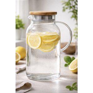 Jarra de Vidro Borossilicato Com Tampa De Bambu 1800ml Allmix