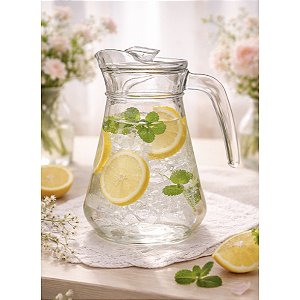 Jarra de Vidro Para Água Suco Com Alça e Tampa 1300ml Zuriq