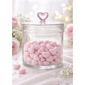 Pote de Vidro Borossilicato Redondo com Tampa Coração Rosa 650ml