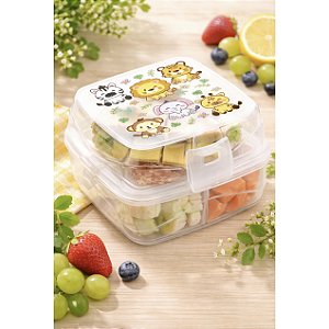 Lancheira Dupla 4 Divisória e Travas Transparente Estampada KE