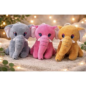 Brinquedo Elefante de Pelúcia Com Cordão Ventosa 23cm JR51