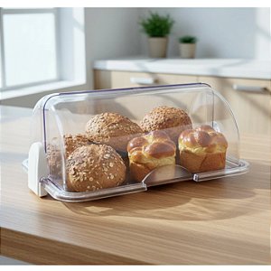 Porta Pão Alimentos Basculante em Acrílico Para Mesa Posta 31cm