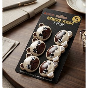 Kit 6 Prendedor Pegador Fecha Saco Cachorro Dog Marrom 529K