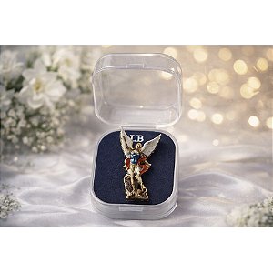 Broche Botton de Metal Protetor Arcanjo São Miguel + Caixinha