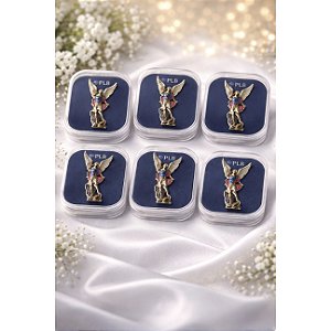 Kit 6 Broche Botton de Metal Arcanjo São Miguel + Caixinha