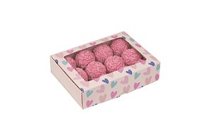 CAIXA C/ VISOR P/ 12 DOCES AMOR EM CORES PCT C/ 10 UNIDADES