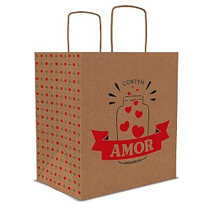 SACOLA ECO PPQL 32x28x18cm CONTÉM AMOR PCT C/ 10 UNIDADES