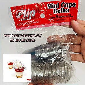 25un Mini Copinhos com Tampa Bolha Transparente 25ml Flip