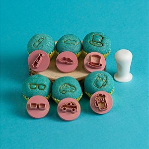 Kit 6 Carimbos Rosa Masculinos Dia Dos Pais 2cm Para Doces Blue Star