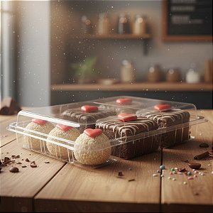 5 Embalagem Flip Top Transparente Com Divisória Para Bolos Doces Festa Aniversário Brownie