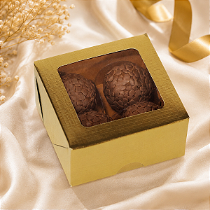 10 Caixas Laminada Com Visor Para 4 Doces Ouro Embalagem 8x8x4cm Presente Brigadeiros Natal Encomendas C4668 Ideia