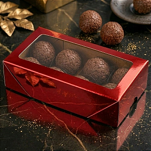 10 Caixas Laminada Vermelha Com Visor Para 8 Doces Embalagem 16x8x4cm Presentes Encomendas Festa NatalC4680 Ideia