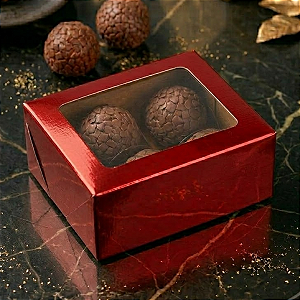 10 Caixas Laminadas Com Visor Para 4 Doces Vermelha Embalagem 8x8x4cm Presentes Encomendas Festa Natal C4678 Ideia