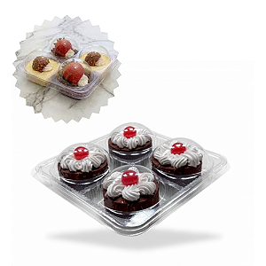 05 Embalagem Flip Sweet Cake Bolha Cristal Para 4 Doces Donuts