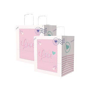 10 SACOLAS DE PRESENTE 26x24x17 CM WITH LOVE C4911 IDEIA