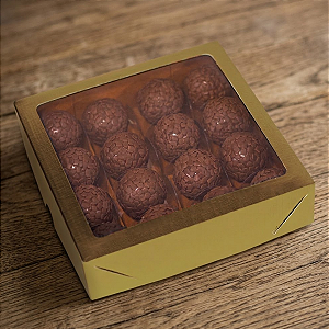 10 Caixas Laminadas Ouro Com Visor Para 16 Doces Embalagem 16x4cm Brigadeiros Festa Natal Encomendas C4675 Ideia