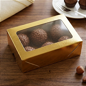 10 Caixas Laminada Com Visor Para 6 Doces Metalizada Ouro Presente Lembrancinha Natal Ano Novo C4669 Ideia