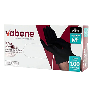 Luva Nitrílica Descartável Preta M CX c/ 100un Vabene