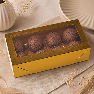 10 Caixas Laminadas Ouro Com Visor Para 8 Doces Embalagem Presentes 16x8x4cm Encomendas Festa Natal C4670 Ideia