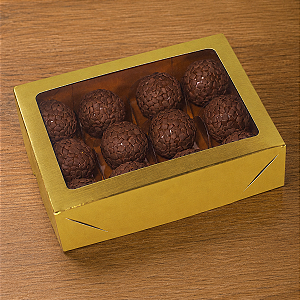 10 Caixas Laminada Ouro Com Visor Para 12 Doces Encomendas Lembrancinhas 16x12x4cm Natal Festa C4673 Ideia