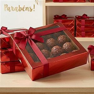 10 Caixas Laminada Com Visor Para 16 Doces Vermelho Embalagem 16x4cm Presentes Encomendas Natal Festa C4685 Ideia