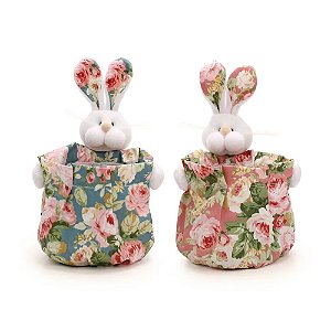 MINI CESTAS DECORATIVA DE PÁSCOA SORTIDAS COELHO FLORIDO CROMUS