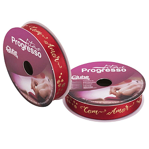 FITA DE CETIM 15mmX10m COR 294 VERMELHA COM AMOR PROGRESSO
