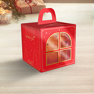CAIXA MINI PANETONE JANELA C/ ALÇA NATAL LUZ PCT C/ 10 UN C5672 IDEIA