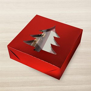 CAIXA C/ VISOR ARVORE LAMINADA VERMELHA NATAL LUZ PCT C/ 10 UN C5670 IDEIA