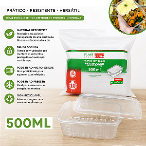 Pote Tampa Retangular PP 500ml C/10un Plastilânia