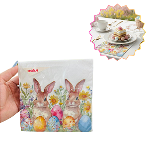Guardanapo Papel Coelho Ovos Colorido 33X33 Pct C/20 Folhas Cromus