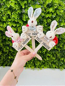 Plaquinha Feliz Páscoa Coelho Poa Sortido Verde/Rosa/Marrom 23cm 1070723 Cromus