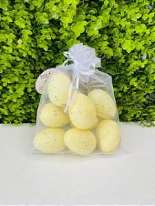 Ovos Decoração Saco Orgânico Galinha Amarelo 6cm Jogo C/9un Cromus 1095428