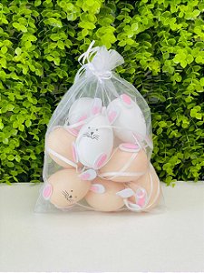 Ovo Decoração Saco Orgânico Galinha Rostinho De Coelho Sortido 6cm Jogo C/9un Cromus