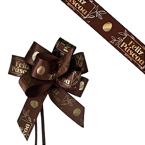 5 Laços Cetim Marrom Feliz Páscoa Cor 007 ELRC005H Progresso