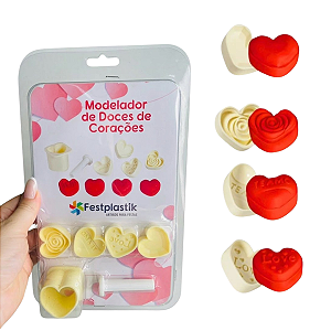 Modelador De Doces Corações 4 Moldes Festplastik 2276