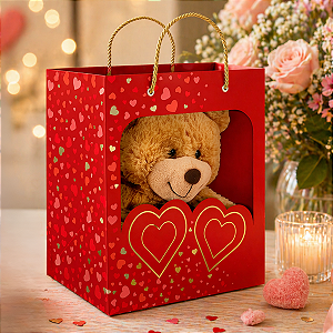 10 Sacolas Com Visor Amor Clássico Presente Dia Dos Namorados Mães Chocolate Pelúcia C5959 Ideia