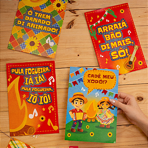 Kit Decorativo Painel 4 Cartazes Para Parede Arraiá Com Frases Festa Junina Fogueira C6031 Ideia