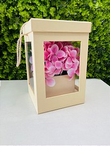 Kit Presente Caixa Alta C/ Visor Kraft E Arranjo Hortência Cromus