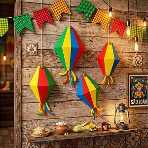 4 Balões Coloridos Decorativos Nosso Arraiá Festa Junina Pendurável Para Parede Mobile C6028 Ideia