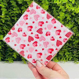 20 Guardanapos Estampa Coração 25x25cm Folha Dupla Branco Decorativo Para Mesa Jantar Festa Noivado GP25172 Silver
