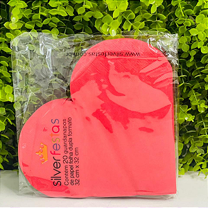 20 Guardanapos Coração Vermelho 32x32cm Decoração Namorados Mesa Jantar Noivado Mães GP33194 Silver