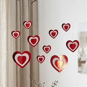 10 Enfeites Pingente Coração Metalizado 3D Para Decoração Pendurável Namorados Mães Surpresa HA582 Silver