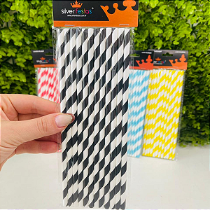 12 Canudos De Papel Listrado Preto Para Festa Milkshake Sucos Drinks Aniversário Decoração CP08009 Silver