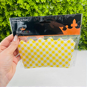8 Cachepot De Papel Xadrez Junina Amarelo HJ058B Silver