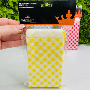Saco De Papel Xadrez Junino Amarelo Pct c/50un HJ060B Silver