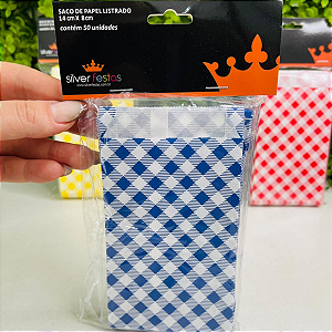 Saco De Papel Xadrez Junino Azul HJ060C Pct c/50un Silver