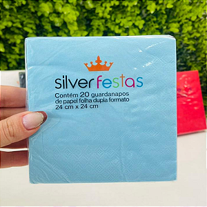 Guardanapo 24cmx24cm Azul Bebê Pct c/20un GL25006 Silver
